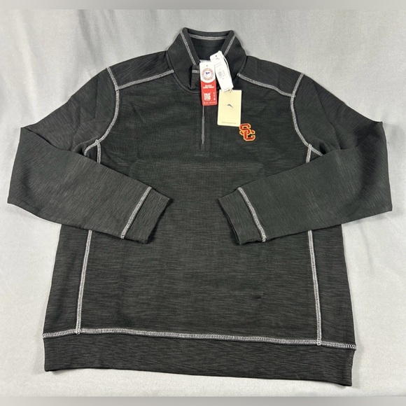 Tommy Bahama Golf Pullover USC Logo 1/4 Zip LT Black Cotton Lyocell